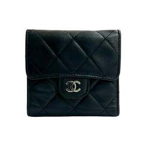CHANEL Black Lambskin Leather Wallet